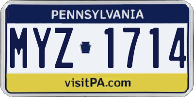 PA license plate MYZ1714
