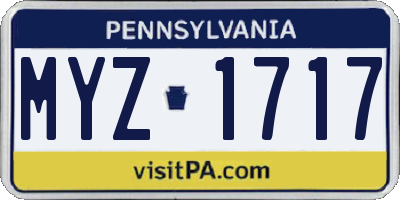 PA license plate MYZ1717