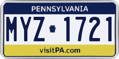PA license plate MYZ1721