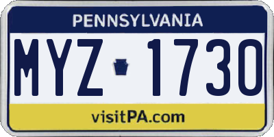 PA license plate MYZ1730
