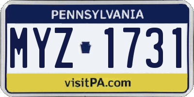 PA license plate MYZ1731