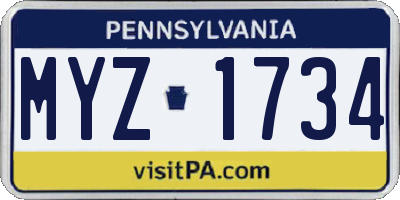 PA license plate MYZ1734