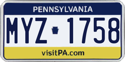 PA license plate MYZ1758