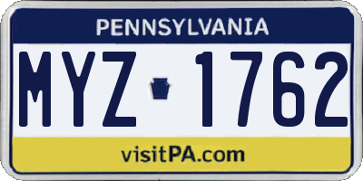 PA license plate MYZ1762