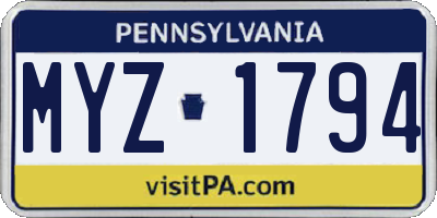 PA license plate MYZ1794