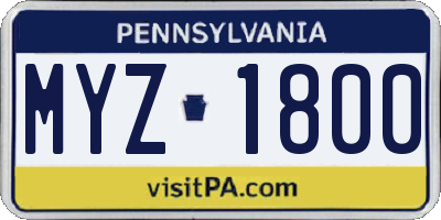 PA license plate MYZ1800