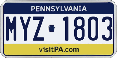 PA license plate MYZ1803