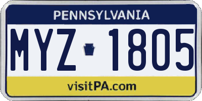 PA license plate MYZ1805