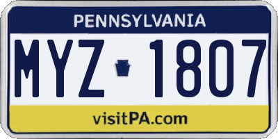 PA license plate MYZ1807