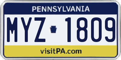 PA license plate MYZ1809