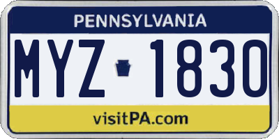 PA license plate MYZ1830