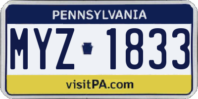 PA license plate MYZ1833