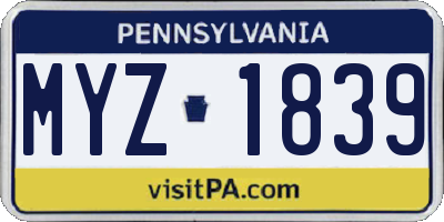 PA license plate MYZ1839