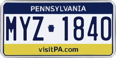 PA license plate MYZ1840