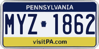 PA license plate MYZ1862