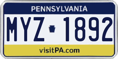 PA license plate MYZ1892