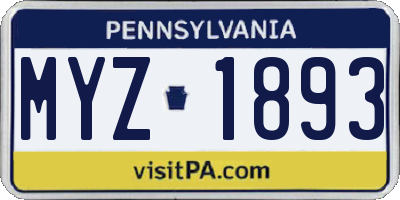 PA license plate MYZ1893