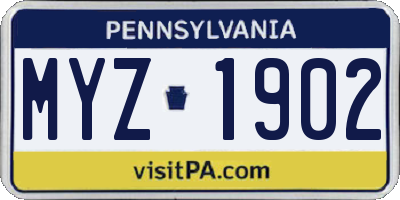 PA license plate MYZ1902