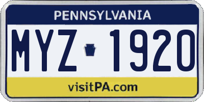PA license plate MYZ1920