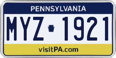 PA license plate MYZ1921