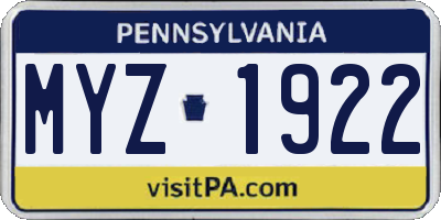 PA license plate MYZ1922