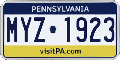 PA license plate MYZ1923