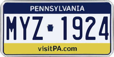 PA license plate MYZ1924