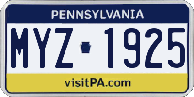 PA license plate MYZ1925