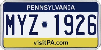 PA license plate MYZ1926