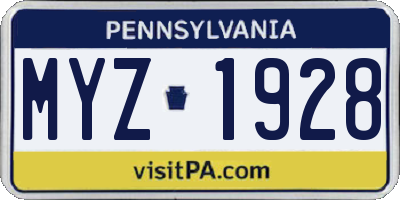 PA license plate MYZ1928