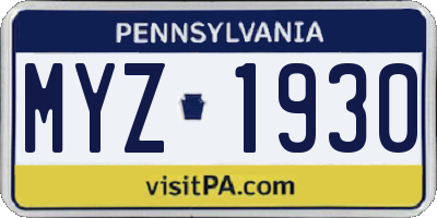 PA license plate MYZ1930