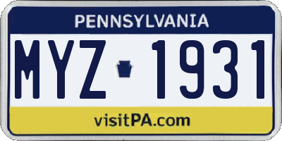 PA license plate MYZ1931