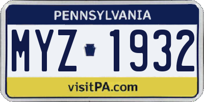 PA license plate MYZ1932