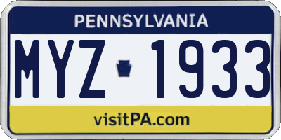 PA license plate MYZ1933