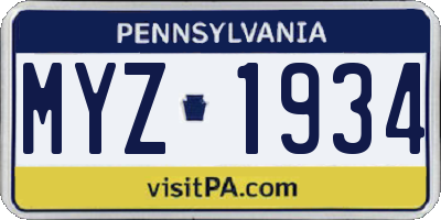 PA license plate MYZ1934