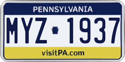 PA license plate MYZ1937