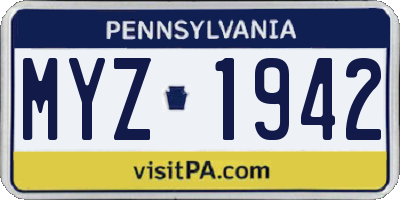 PA license plate MYZ1942
