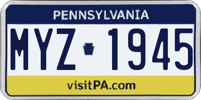 PA license plate MYZ1945