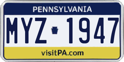 PA license plate MYZ1947