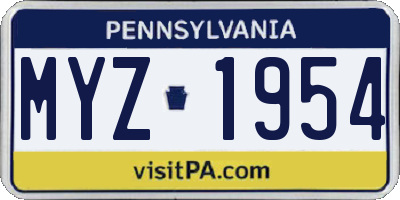 PA license plate MYZ1954