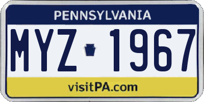 PA license plate MYZ1967