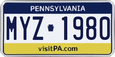 PA license plate MYZ1980