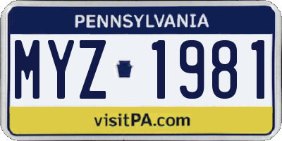 PA license plate MYZ1981