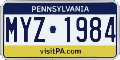 PA license plate MYZ1984