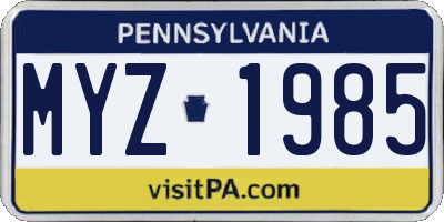 PA license plate MYZ1985