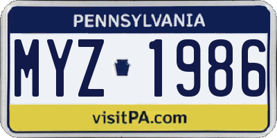 PA license plate MYZ1986