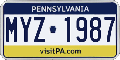 PA license plate MYZ1987