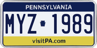 PA license plate MYZ1989