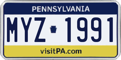 PA license plate MYZ1991