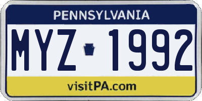 PA license plate MYZ1992